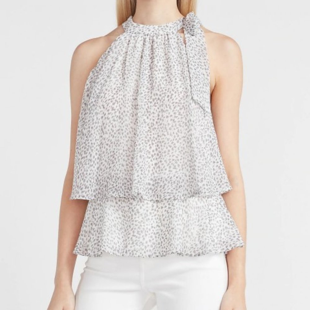 NWOT Express Leopard Print Layered Tie Neck Tank L